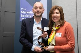Larry Ryan B&A with Meadhbh Quinn Pink Salmon & Chair The Marketing Society of Ireland 